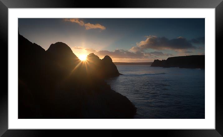 Sunset at Three Cliffs Bay Framed Mounted Print by Leighton Collins