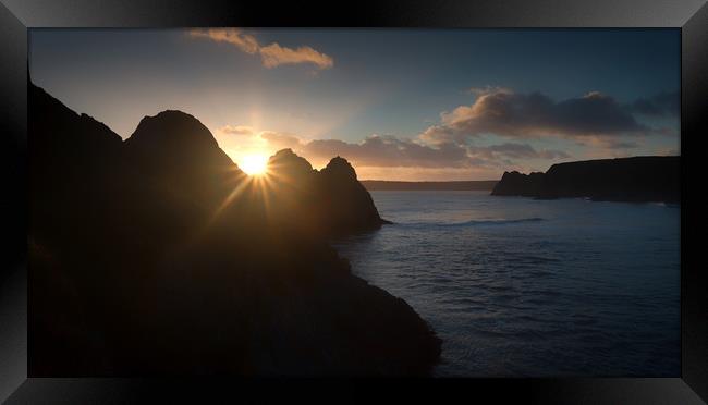 Sunset at Three Cliffs Bay Framed Print by Leighton Collins