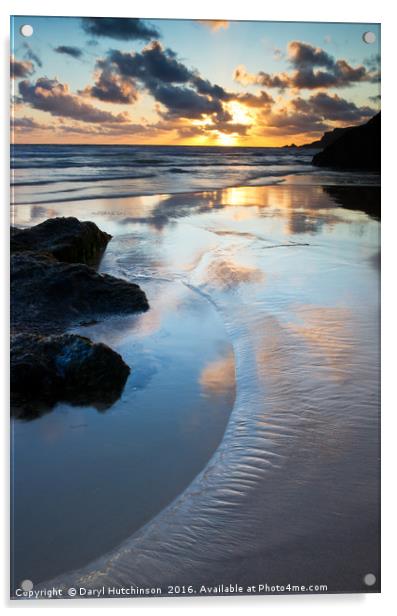 An evenings contemplation Bedruthan Steps Beach Acrylic by Daryl Peter Hutchinson