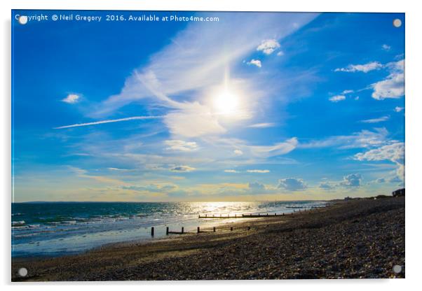 Beach Sun Set with Bright Blue Sky Acrylic by Neil Gregory