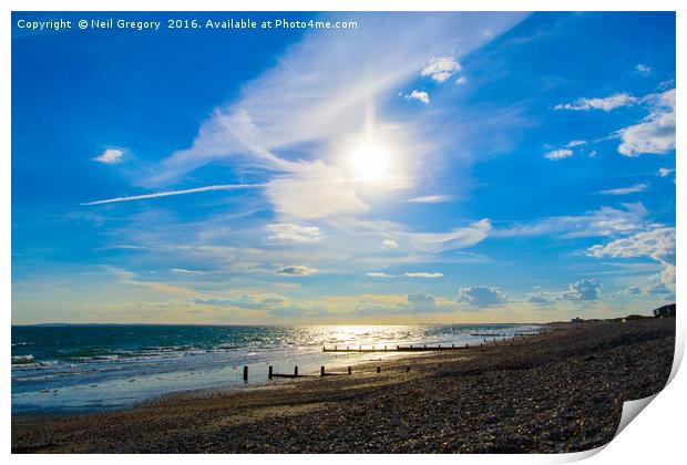 Beach Sun Set with Bright Blue Sky Print by Neil Gregory