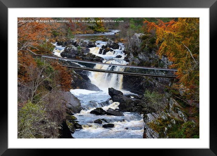 Suspension bridge at Rogie Falls Framed Mounted Print by Angus McComiskey