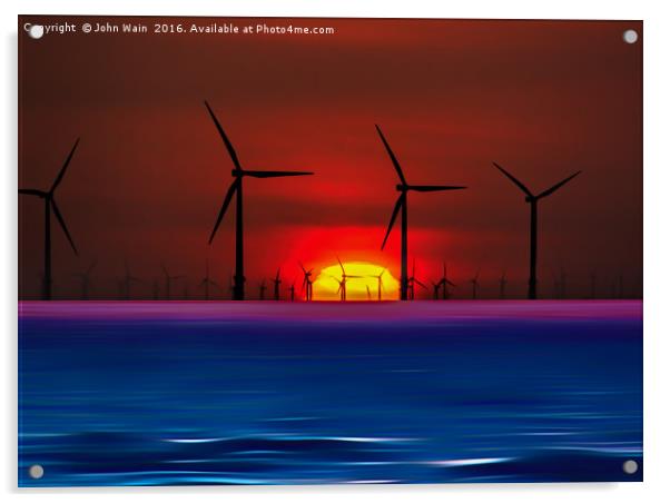 Sunset Wind Farms (Digital Art) Acrylic by John Wain
