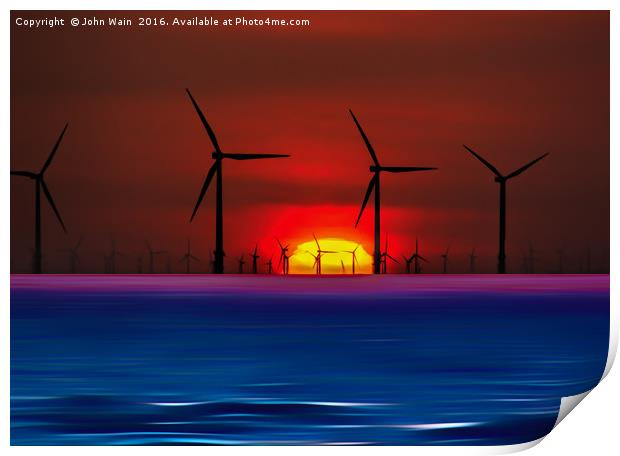 Sunset Wind Farms (Digital Art) Print by John Wain