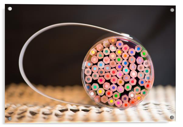 Pencils in container.  Acrylic by Bryn Morgan