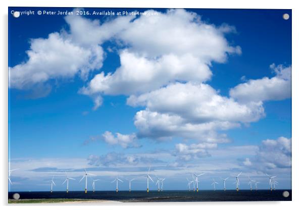   Offshore wind farm under a blue sky and white  c Acrylic by Peter Jordan