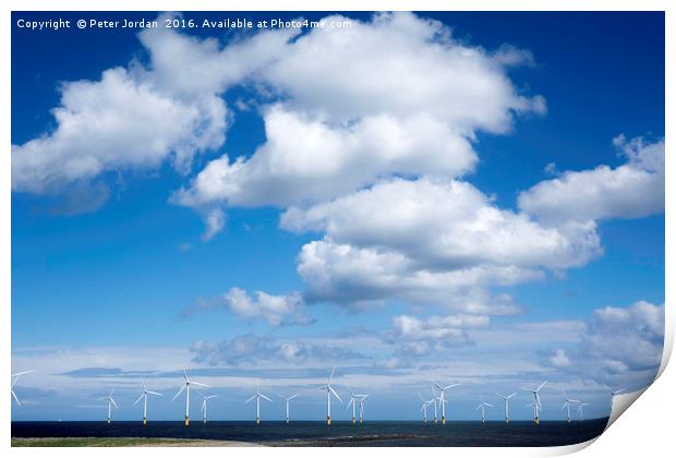   Offshore wind farm under a blue sky and white  c Print by Peter Jordan