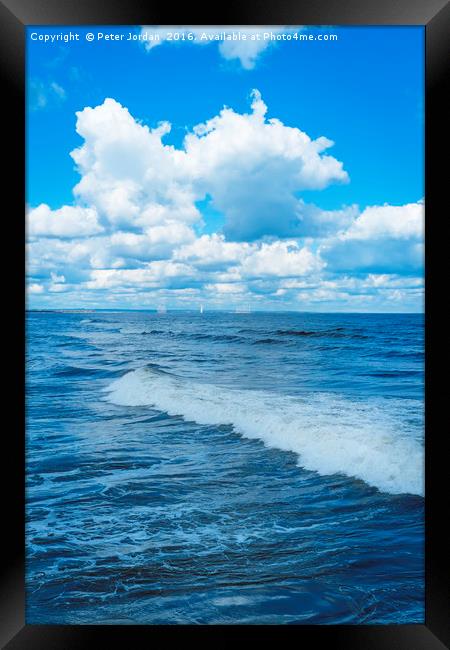 North Sea spring sunshine blue sky  with cumulus c Framed Print by Peter Jordan
