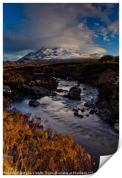 Snow capped Black Cuillin hills Print by Richard Smith