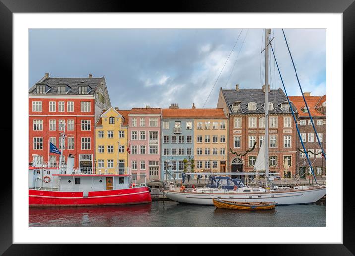 Copenhagen Nyhavn Waterfront Framed Mounted Print by Antony McAulay