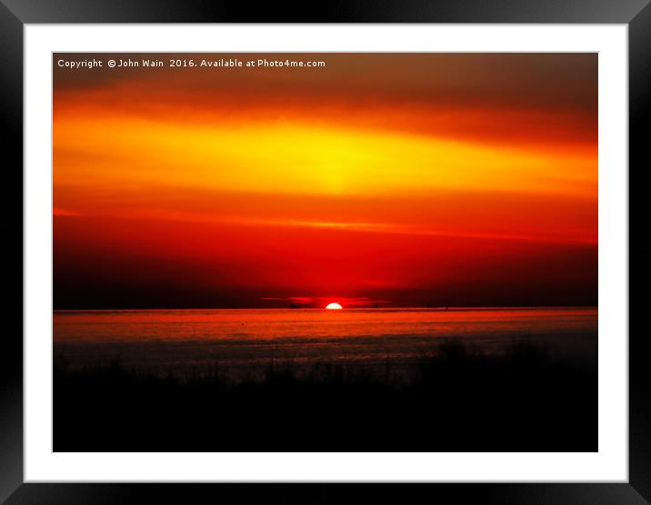 Distant Ships at Sunset Framed Mounted Print by John Wain
