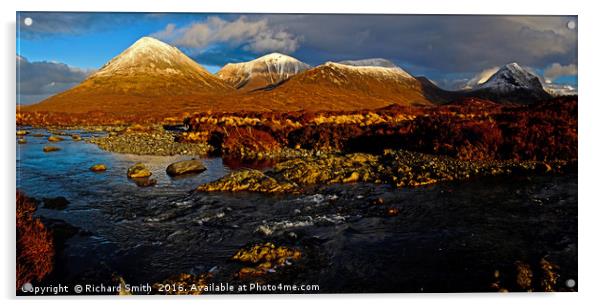 Red Cuillin winter afternoon. Acrylic by Richard Smith