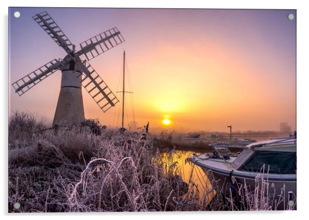 Frosty sunrise at Thurne Mill Acrylic by Steve Hardiman