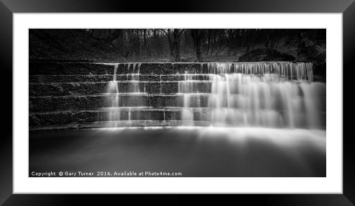 Clough House Wood Steps Waterfall Framed Mounted Print by Gary Turner