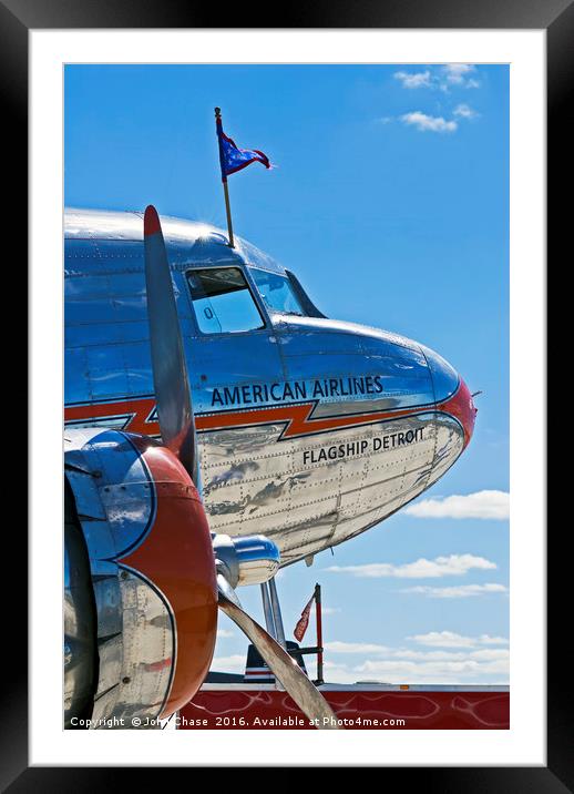 American Airlines DC-3 "Flagship Detroit" Framed Mounted Print by John Chase