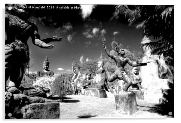 Buddha Park - Lao Acrylic by Phil Wingfield