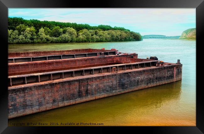 barges on the river  Framed Print by Paul Boazu