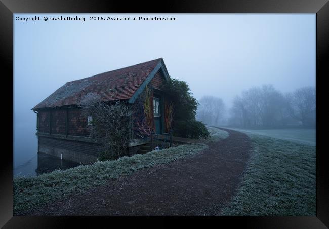 Boathouse On A Foggy Morning Framed Print by rawshutterbug 