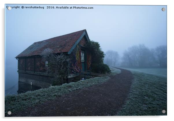 Boathouse On A Foggy Morning Acrylic by rawshutterbug 