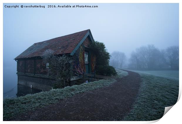 Boathouse On A Foggy Morning Print by rawshutterbug 