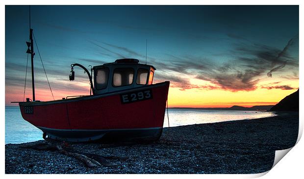 Fishing Boat on the beach at Branscombe Print by Rob Hawkins