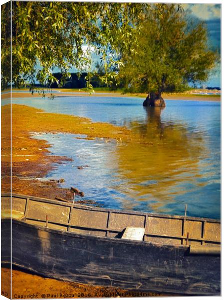boat under willow tree Canvas Print by Paul Boazu