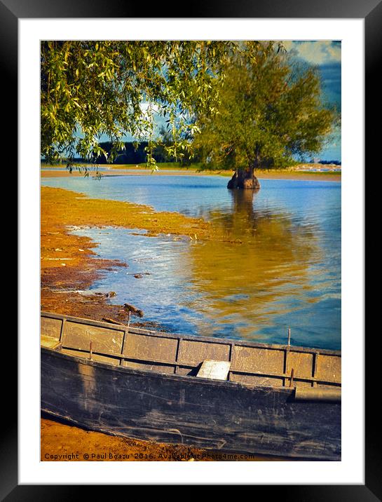 boat under willow tree Framed Mounted Print by Paul Boazu