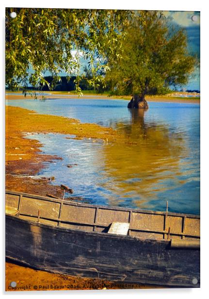 boat under willow tree Acrylic by Paul Boazu