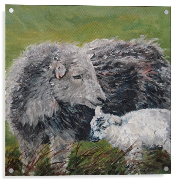 Herdwick Sheep and lamb Oil Painting Acrylic by Linda Lyon