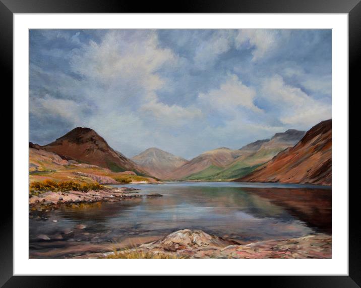 oil painting Wastwater Framed Mounted Print by Linda Lyon
