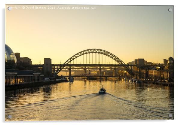Tyne Bridge at sunset - Boat on water Acrylic by David Graham