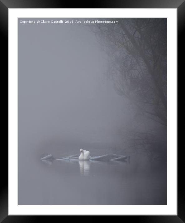 Swan in the fog Framed Mounted Print by Claire Castelli