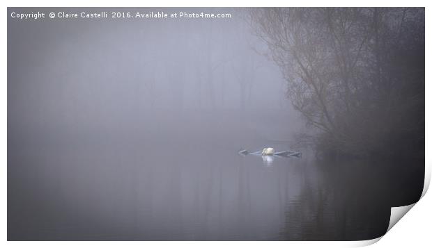 Swan in the mist Print by Claire Castelli