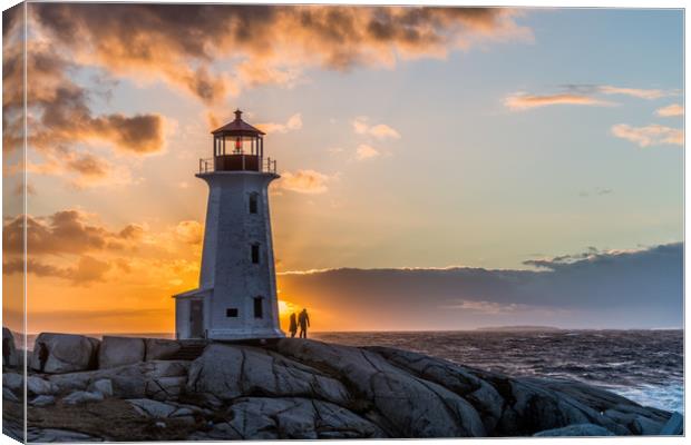 Peggys Point lighthouse sunset Canvas Print by Roxane Bay