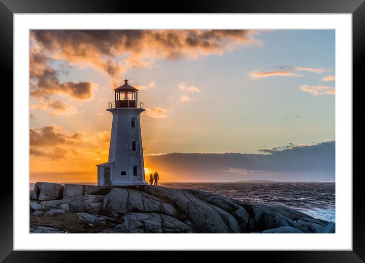 Peggys Point lighthouse sunset Framed Mounted Print by Roxane Bay