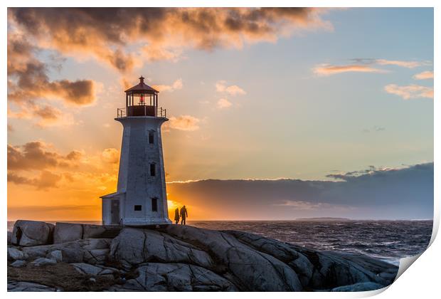 Peggys Point lighthouse sunset Print by Roxane Bay