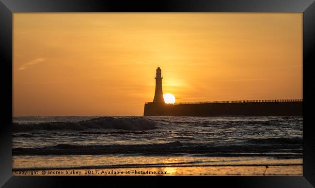 Majestic Sunrise over Roker Pier Framed Print by andrew blakey