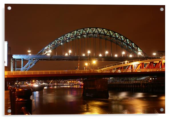 Tyne bridge at night Acrylic by gary barrett