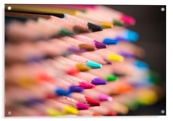 Assorted coloured pencils. Acrylic by Bryn Morgan