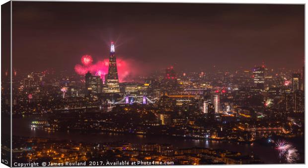 Firework Celebrations over the City Canvas Print by James Rowland