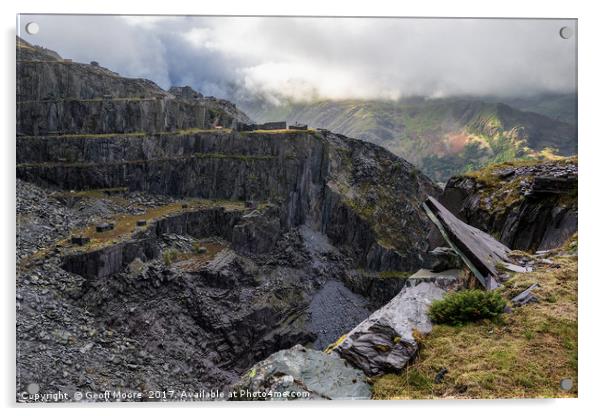 On A Knifes Edge - Dinorwic Quarry Acrylic by Geoff Moore