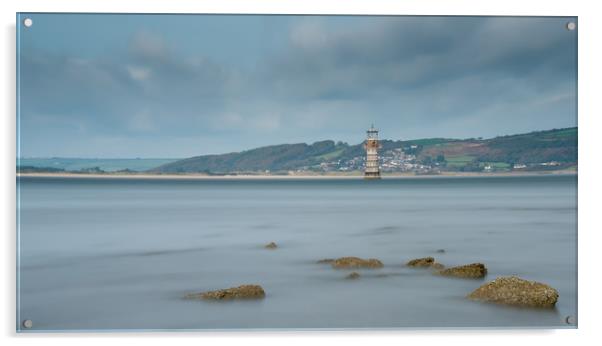 Whiteford lighthouse on the Loughor estuary. Acrylic by Bryn Morgan