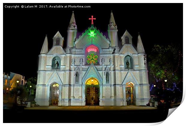 Saint Patrick's Cathedral of Pune on Christmas eve Print by Lalam M