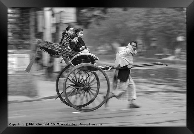 Hand Pulled Rickshaw - Kolkata Framed Print by Phil Wingfield