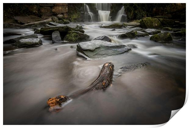 The waterfall at Penllergare Woods. Print by Bryn Morgan