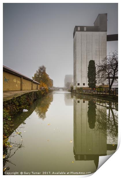 Flour Mill Reflection Portrait Print by Gary Turner