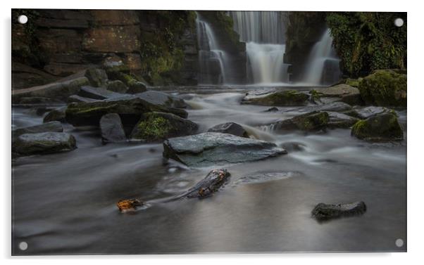 Penllergare waterfall. Acrylic by Bryn Morgan