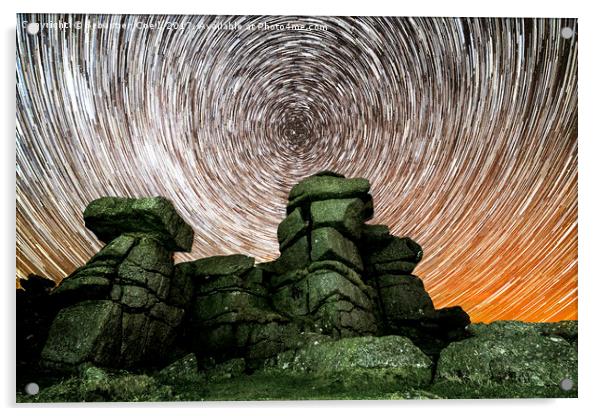 Great Staple Tor Star Trails Acrylic by Sebastien Coell