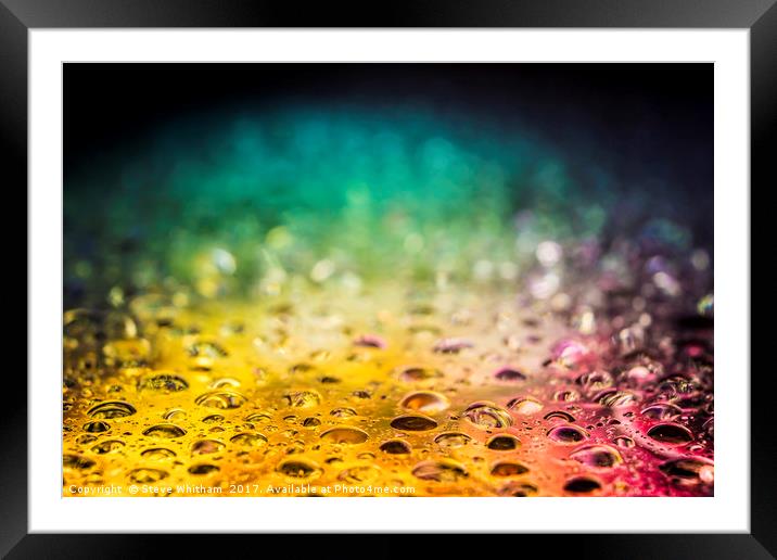 Rainbow water drops with refracted illumination. Framed Mounted Print by Steve Whitham