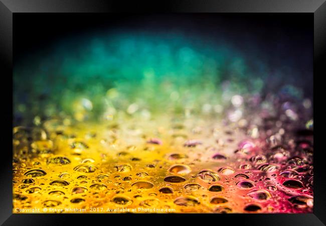 Rainbow water drops with refracted illumination. Framed Print by Steve Whitham